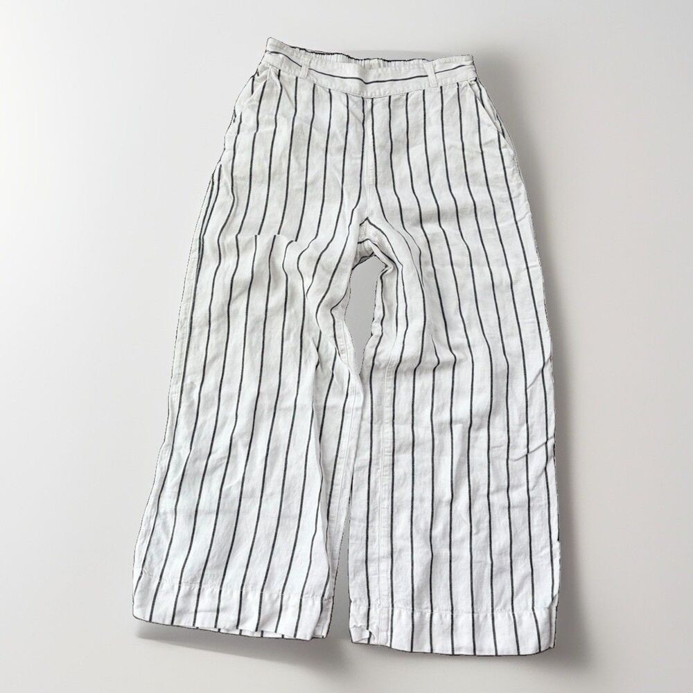 Joie Linen Wide Leg Crop Pants Size S White Black Striped Coastal High Rise